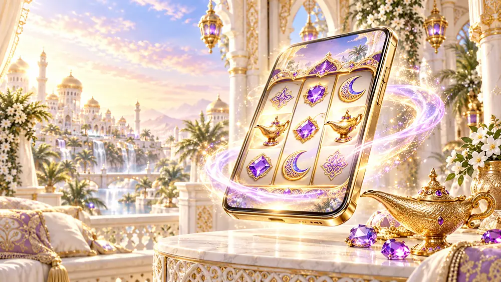 Golden Genie slot reels running on a smartphone in the browser
